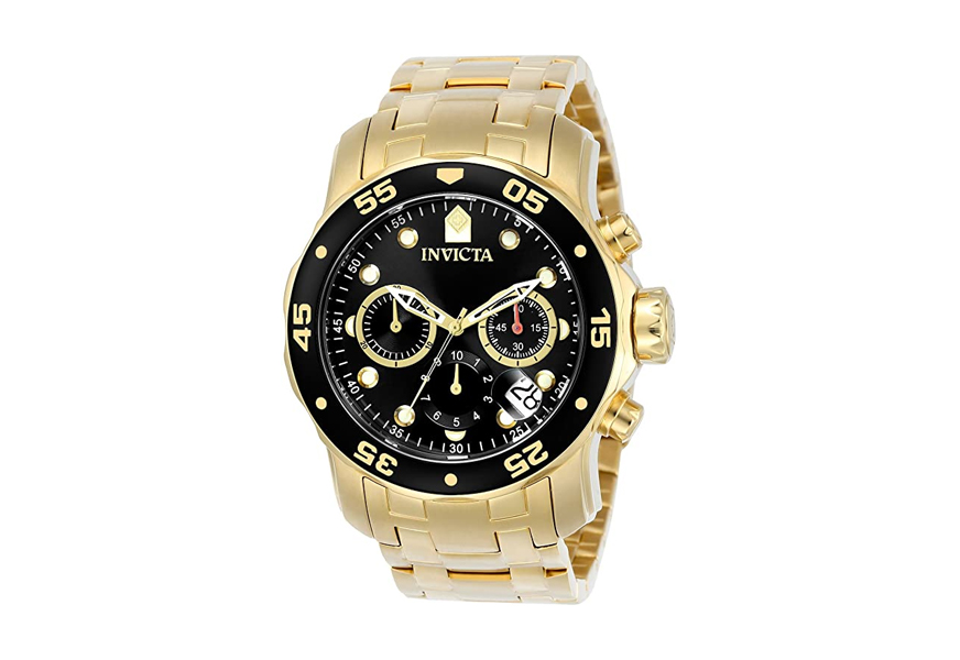 invicta mens 0072 pro diver collection chronograph 18k gold-plated