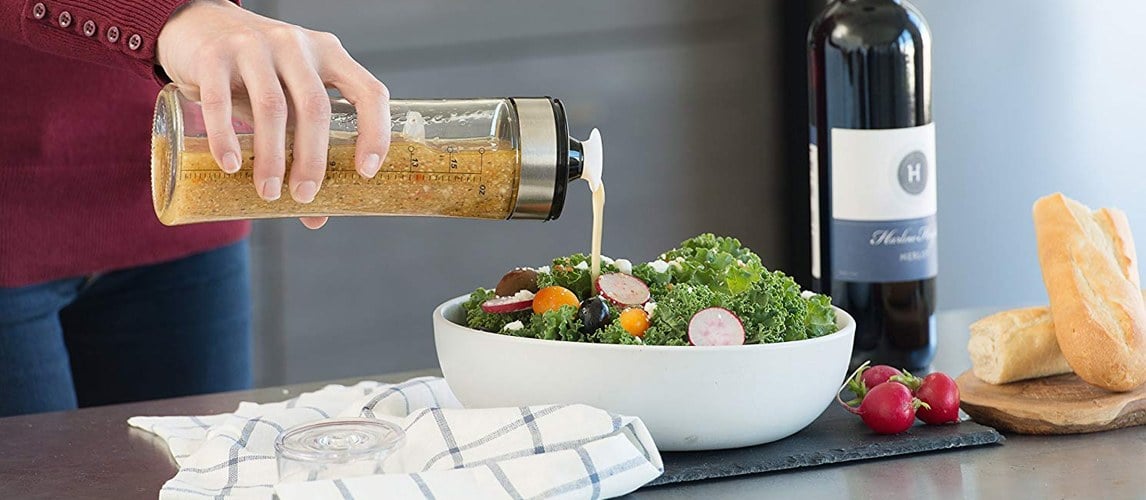 Kolder Salad Dressing Mixer Bottle for Light Recipes, Glass, 13-Ounce