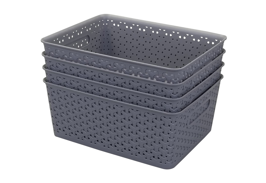 Yarebest Plastic Storage Bins, Small Basket, 6 Pack Grey Baskets