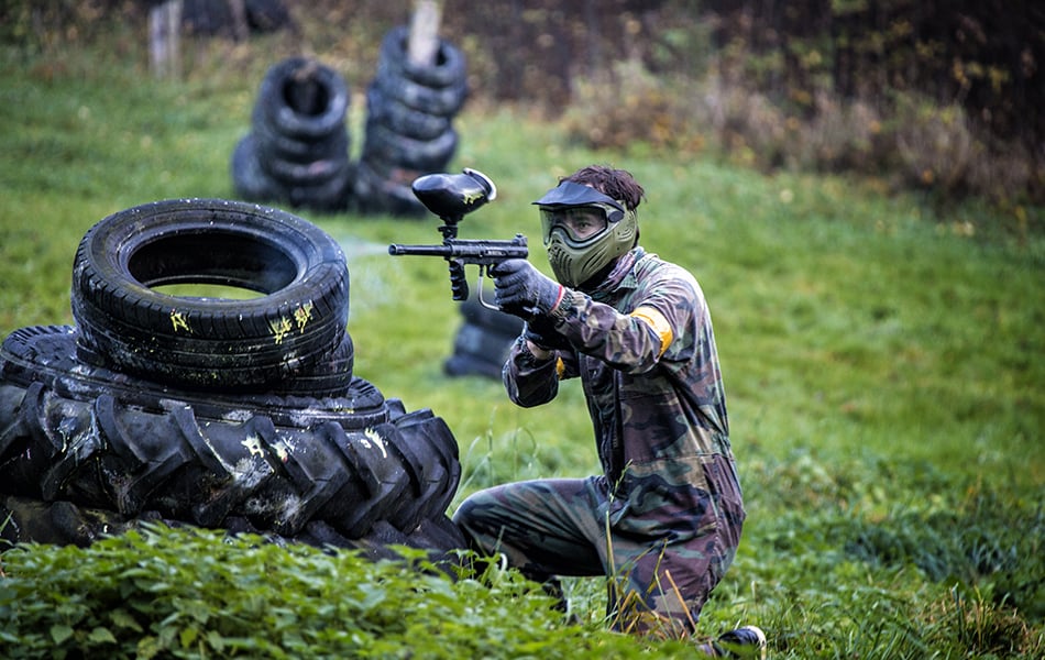 paintball player aiming