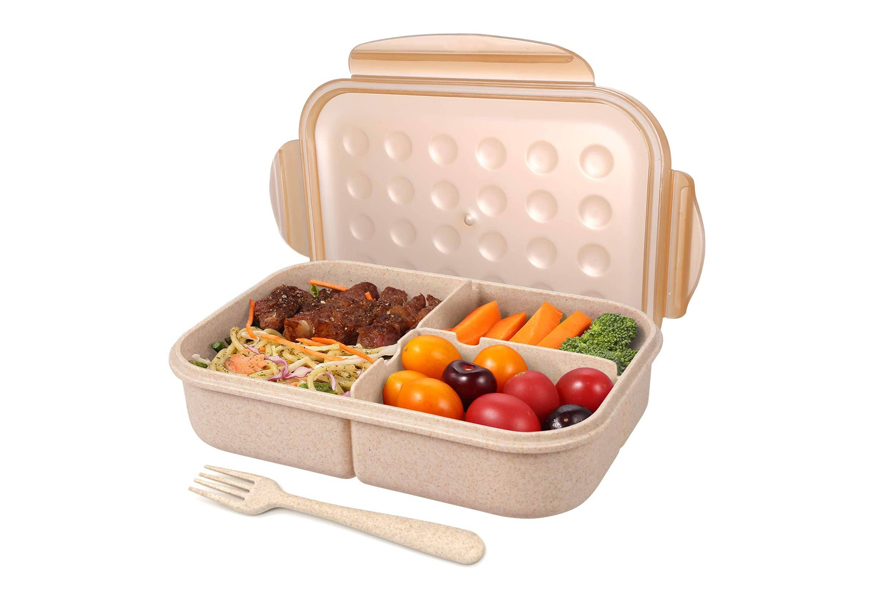 2-tier Men Bento Lunch Box Set With Chopsticks and Removable Divide