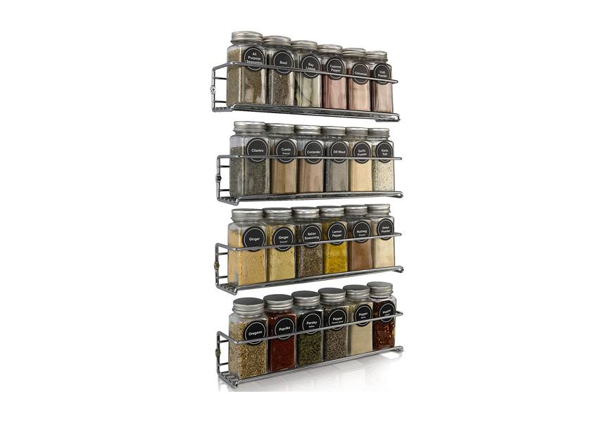 Talented Kitchen Spice Racks with 24 Glass Spice Jars & 2 Types of Printed  Spice Labels Complete Set: 2 Shelf Stainless Steel 3-Tier Racks, 24 Square