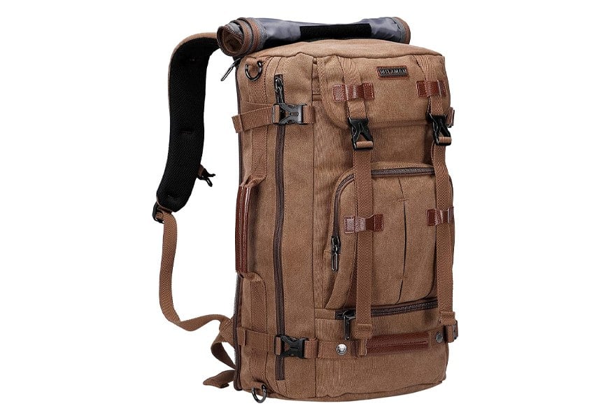 Kattee Men's Canvas Leather Hiking Travel Backpack Rucksack School Bag 